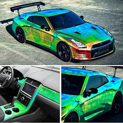 Holographic Rainbow Chrome Car Adhesive Vinyl Wrap Gloss Decal Sticker Film Sheet Air Bubble Free DIY Vinyl - color: Peacock Blue, size: 1ft x 4.5ft