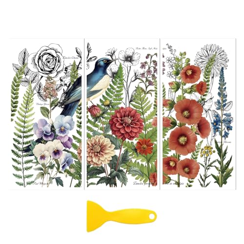 Peacoblue Bird Flower Bush Rub On Transfers for Furniture 6"x12" - style: Vintage Bird and Flower Bush