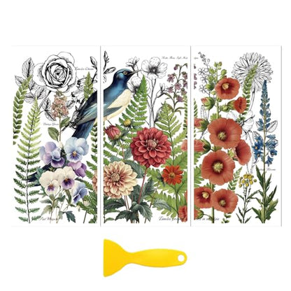 Peacoblue Bird Flower Bush Rub On Transfers for Furniture 6"x12" - style: Vintage Bird and Flower Bush