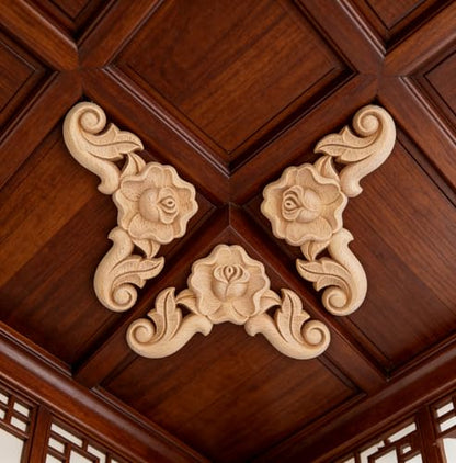 8PCS Unfinished Wood Rosettes Appliques Onlay Furniture Onlay Corner Decoration (Dia-6cm/2.36"), Unpainted Corner Carving Craft Decals for Home Chests Cabinet Cupboard Dresser Bed Wall Wardrobe