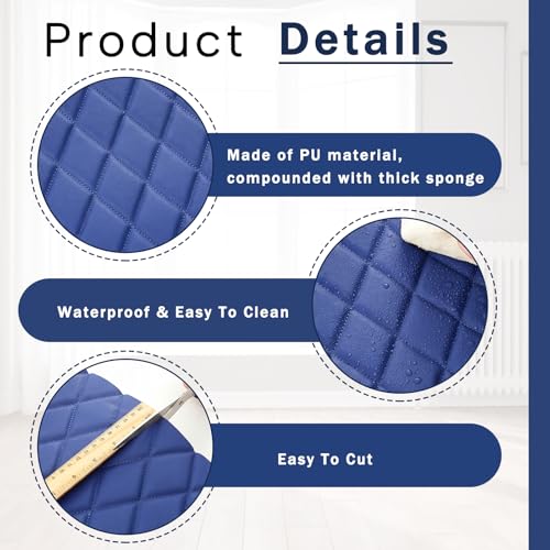 SmoothNovelty 2.1 Yards Diamond Quilted Vinyl Headliner Material 55 in Wide Faux Leather with Foam Backed 2" x 3" Diamonds Pattern Fabric for Car Furniture Upholstery(Blue) - color: Blue, size: 2.1 Yards