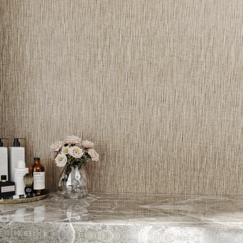 Decotalk Khaki Grasscloth Peel and Stick Wallpaper Textured 15.7x200 Inch - size: 15.7" x 200"