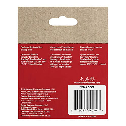 Arrow 50CT T50 Heavy Duty Staples for Staple Guns, Use for Ceiling Tile, Upholstery, Construction, Furniture, Crafts, 17/32-Inch, 1250-Pack - size: 17/32 in.