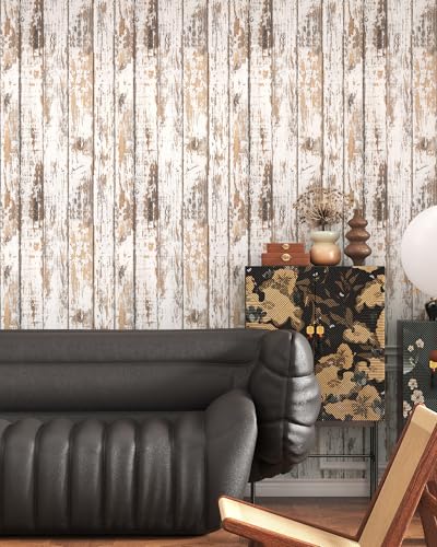 Wood Wallpaper Peel and Stick Shiplap Contact Paper 17.3"×78.8" - color: Brown, size: 17.3" x 78.8"