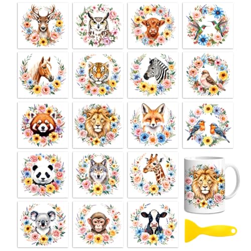Peacoblue Animal Wreath Rub On Transfers for Craft, Transfer Sticker - style: Flower Wreath with Animals