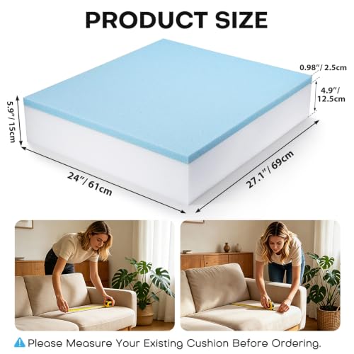 Couch Cushion Replacement, Dual-Layer Foam Cushions for Chairs, 26x24x6in - color: 1pcs - 6"x24"x26" - Dual-layer