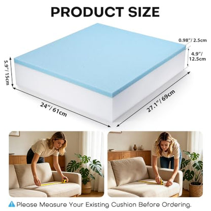 Couch Cushion Replacement, Dual-Layer Foam Cushions for Chairs, 26x24x6in - color: 1pcs - 6"x24"x26" - Dual-layer