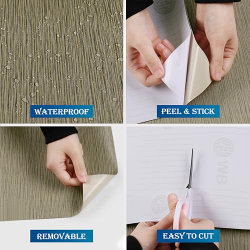 FunStick 24"x200" Grasscloth Peel and Stick Wallpaper Textured Brown Fabric Linen Wall Paper Roll Self Adhesive Removable Faux Grasscloth Contact Paper for Bathroom Bedroom Accent Wall Cabinet Drawers - color: Taupe Brown, size: 24" x 200"