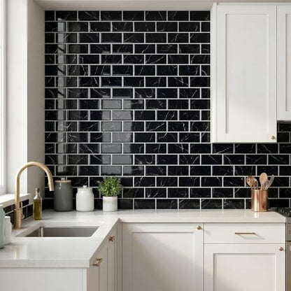 Arttown Peel and Stick 3D Wall Backsplash, 10-Sheet, 12" × 12" Black - color: Black Marble, size: 10PC 12"x12"