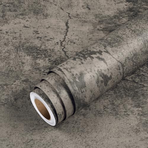 Livelynine 15.8x394 Peel and Stick Wallpaper Concrete Look Brown Masculine Dark Academia Lime Wash Wallpaper Adhesive Cement Textured Wall Paper Renter Friendly Countertop Contact Paper Waterproof - color: Aged Concrete, size: 15.8" x 394"