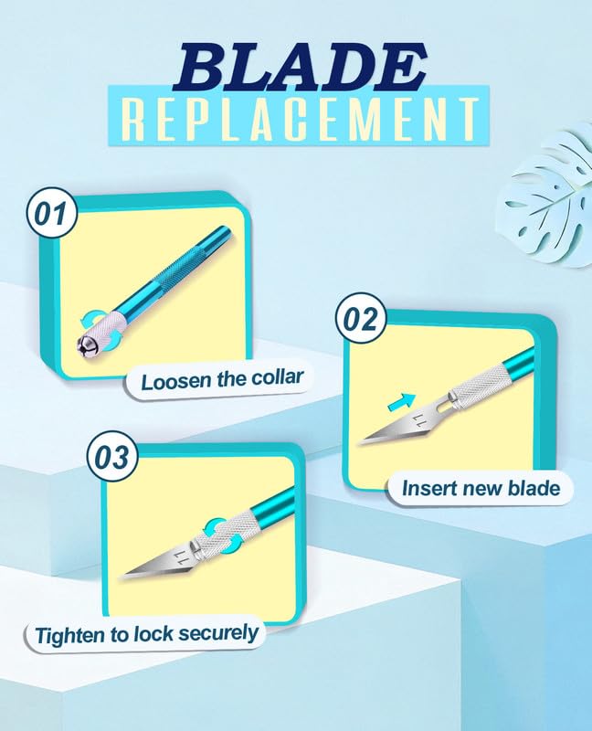 DIYSELF Precision Hobby Knife Set with 20#11 Blades, 6-Inch Metal Ruler - color: Blue-20pcs