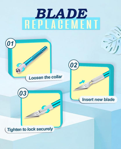 DIYSELF Precision Hobby Knife Set with 20#11 Blades, 6-Inch Metal Ruler - color: Blue-20pcs