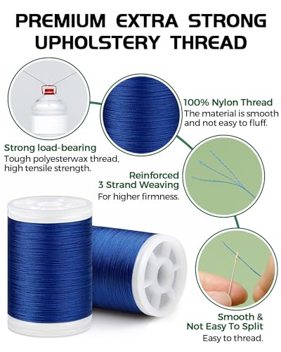 330 Yards FIVEIZERO Extra Strong Upholstery Thread,Blue Bonded Nylon Thread for Denim Leather,Craft,Machine,DIY and Home (2 Pack) CJ - color: Blue