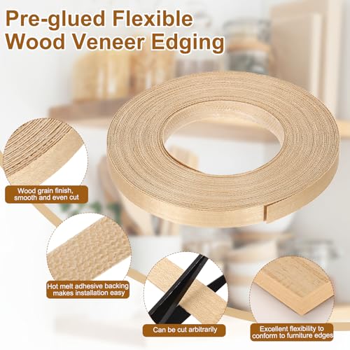 uxcell 1/2" x 49 ft Wood Edge Banding Pre-Glued Iron On Edging Strip Maple - color: Maple, size: 1/2" x 49 ft