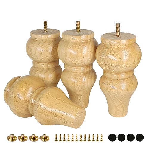 FoDau770 Rubber Wood Furniture Legs 6 Inch, Couch Feet Replacement, 4pcs - color: Original, size: 6 Inch