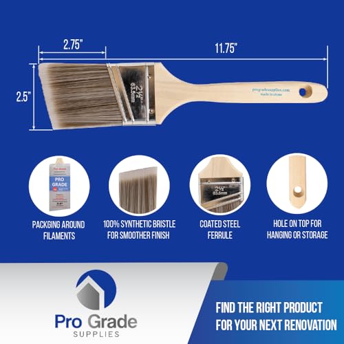 Pro Grade - Paint Brushes - 12Ea 2.5" Angle Brushes (Pack of 12) - size: 12Ea 2.5A (Pack of 12)