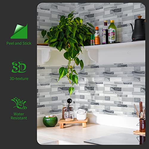 LONGKING Self-Adhesive Kitchen Backsplash, Marble Look Decorative Tiles (10 Tiles) - color: Gray
