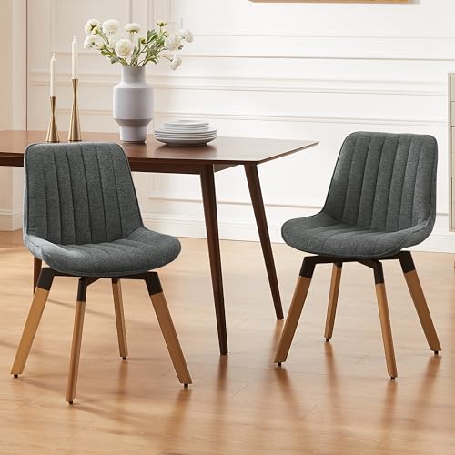 Art Leon Mid Century Upholstered Swivel Fabric Dining Chairs Set of 2 Gray - color: Dark Gray, size: Set of 2-Fabric