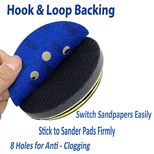 5 Inch Sanding Discs 140pcs Hook and Loop 8 Holes Wet Dry Sandpaper with 1pcs Interface Pad, Grit400 600 800 1000 1500 2000 3000 Orbital Sander Pads - style: 5in-8 hole 141pcs(Grit 400-3000)