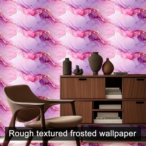HOMETITUTE Pink Purple Marble Peel Stick Wallpaper 118.1x17.7 Inch Vinyl - color: Pink Purple Marble