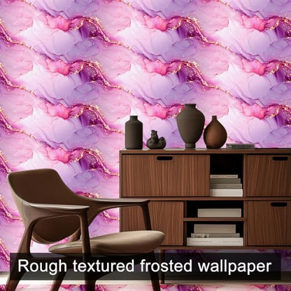 HOMETITUTE Pink Purple Marble Peel Stick Wallpaper 118.1x17.7 Inch Vinyl - color: Pink Purple Marble
