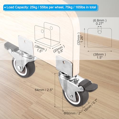PATIKIL 2" Swivel Caster Wheels with 3/4" U Bracket, 4 Pack Mute Moving Swivel Wheel Replacement with Brake Total Load 165lbs for Cabinet Furniture Table - size: 2"