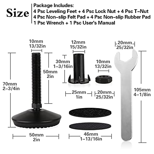 M10 Swivel Adjustable Leveling Feet, 4 Set Furniture Leveling Feet - style: Black Swivel Leg Levelers