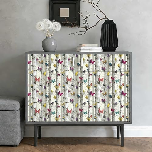 Birch Tree Peel and Stick Wallpaper, Butterfly Woodland Nature Wallpaper - color: ML-M095, size: 17.7" x 118"