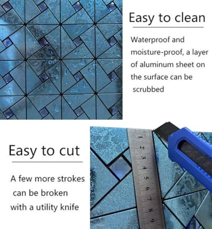 10 Sheets Peel and Stick Backsplash Tile, Self-Adhesive Mosaic Tile, Stick on Kitchen, Bathroom Vanities, Fireplace Décor, Laundry Table (10, Lasing Bronze) (10, Blue) - color: Blue