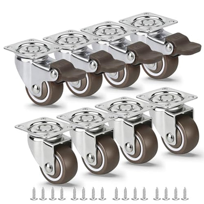 1.5 Inch Caster Wheels for Furniture, 360 Swivel Small Rubber Casters Set 8