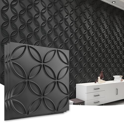 Art3d PVC 3D Wall Panel Interlocked Circles, Cover 32 Sq.ft, Matt Black - color: Black
