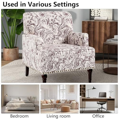 Mid-Century Modern Accent Chair, Rococo Plum, Set of 2 - color: Fabric Rococo Plum