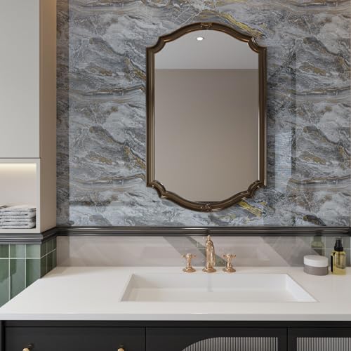 Grey and Gold Marble Granite Wallpaper Glossy Waterproof Gray Marble Contact Paper for Cabinet Table Desk Peel and Stick Modern Vinyl Countertop Wrap, Sticky, Removable, Thick, 11.8"x118" - color: Glossy Grey, size: 11.8" x 118"