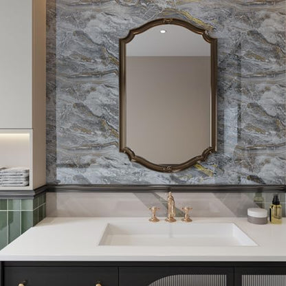 Grey and Gold Marble Granite Wallpaper Glossy Waterproof Gray Marble Contact Paper for Cabinet Table Desk Peel and Stick Modern Vinyl Countertop Wrap, Sticky, Removable, Thick, 11.8"x118" - color: Glossy Grey, size: 11.8" x 118"