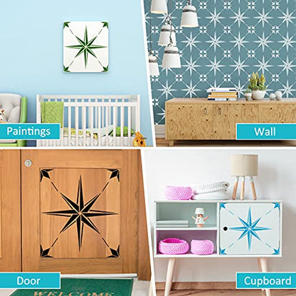 Zonon 4 Pcs 12 x 12 in Reusable Tile Stencil for Painting Large Pattern - size: 12x12 in, style: Compass Star