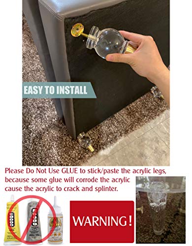 Acrylic Furniture Legs Replacement Sofa Feet Cabinet Modern Clear Decor DIY Legs Classical Style Set of 4 ((5.1inch) - size: 5.1inch