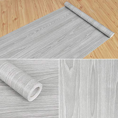 Gray Wood Contact Paper 17.71 x 118 Inch Wood Grain Texture Peel and Stick Wallpaper Adhesive Paper Light Grey Wall Covering Desk Shelf Drawer Liner Cabinets Wardrobe - color: Gray Wood, size: 17.7" x 118"