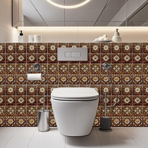36 Pcs 4 Styles Brown Gold Patten Wall Tile Sticker, 4x4inch - color: Brown Gold Patten