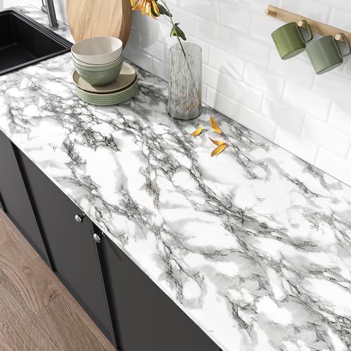 VEELIKE Modern Black and White Marble Contact Paper for Countertops Waterproof Peel and Stick Countertops 24''x118'' Self Adhesive Vinyl Countertop Contact Paper Marble Wallpaper for Kitchen Bathroom - size: 24''x118''