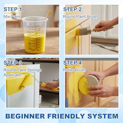 LemonRoad 18 Pieces Paint Brush and Roller Set, Painting Supplies for Cabinet Furniture, with Sponge, Tray Liner, Cup and Mixing Stick, Tools to Finish All in One Paint(4 Inch,Combo Brush Set) - size: 4 Inch, style: Combo Brush Set