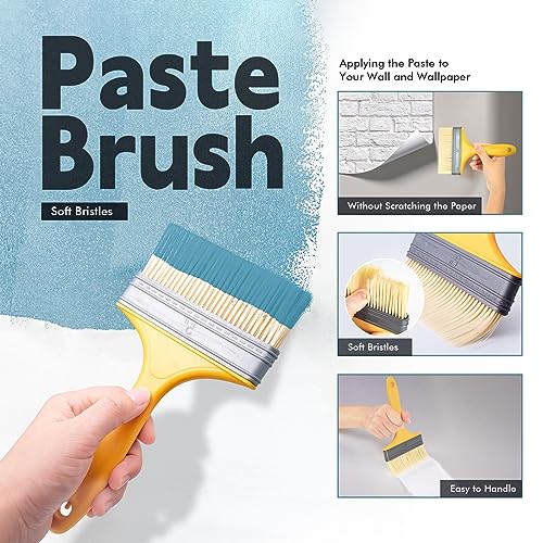 FOSHIO Wallpaper Tools Set, Paste Brush, Seam Roller, Plastic Scraper Tool, Felt Squeegee with Mesureing Tape, Paper Cutter and Exacto Knife for Peel & Stick Wallpaper, Window Film Installation - color: 05 Wallpaper Kit