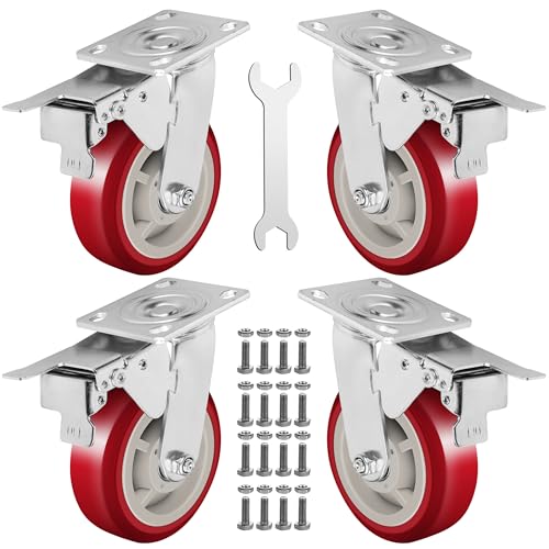 6 Inch Caster Wheels Heavy Duty Casters Set of 4, 6000 LBS Load Capacity - color: Red & Silver, size: 6 Inch