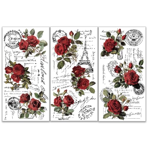 OLYCRAFT 3pcs/Set Vintage Rose Rub on Transfers for Furniture and Crafts 6x12 inch Floral Furniture Transfer Sticker Furnitures Decals Decor Transfer Stickers Rub on Decals for Furnitures - style: June Rose