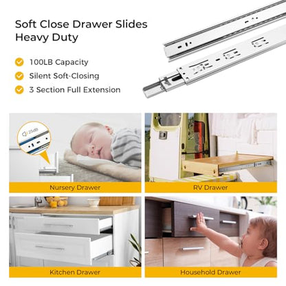 Goldenwarm 1 Pair 18 Inch Soft Close Drawer Slides - size: 18 Inch, style: 1 Pair
