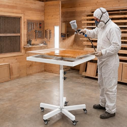 MOOFI 360° Lifting Spray Painting Table/Rotating Spray Paint Rack, 27.8-39.8“ Height Adjustable Stable Paint Rack for Cabinet Paint Stand Door and Car - color: White