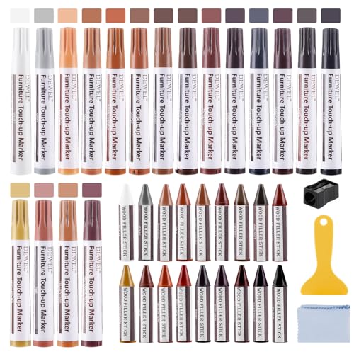 DEWEL Wood Markers Furniture Repair, 18 Colors Furniture Markers Touch Up and Wood Filler Sticks, Wood Scratch Repair Kit for Laminate Floor, Cabinet, Wooden Door, Wood Finish Stain - color: 18 Color