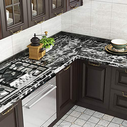 Livelynine 24x197 Black Countertop Peel and Stick Countertops Waterproof Black Marble Contact Paper Self Adhesive Wallpaper Renter Friendly Counter Top Covers Waterproof Kitchen Vinyl Wrap Desk Table - size: 24"W x 197"L