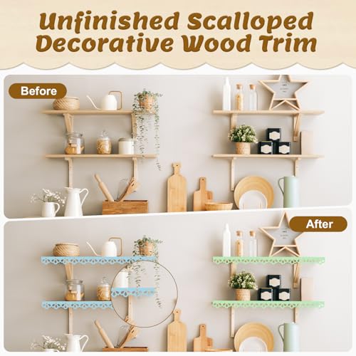 12 Pack Scallop Wood Trim, Floral Cutout Pattern Design, 15.75 x 2.17 inch - color: 15.75"x2.17" 12 Pack