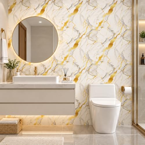 Peel and Stick Kitchen Backsplash Tiles 16PCS – Waterproof Self Adhesive Wall Stickers, Easy DIY Stick On, Heat Resistant Decorative Wall Covering (Calacatta Gold Foil) - color: Calacatta Gold Foil