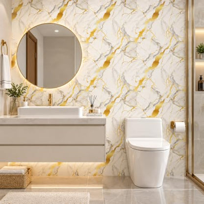 Peel and Stick Kitchen Backsplash Tiles 16PCS – Waterproof Self Adhesive Wall Stickers, Easy DIY Stick On, Heat Resistant Decorative Wall Covering (Calacatta Gold Foil) - color: Calacatta Gold Foil